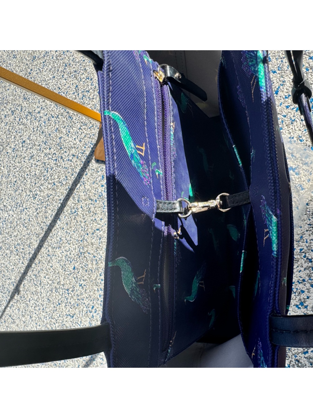 Kate Spade Peacock Handbag - Navy Tote with Teal Peacock Print - EUC - Picture 10 of 16